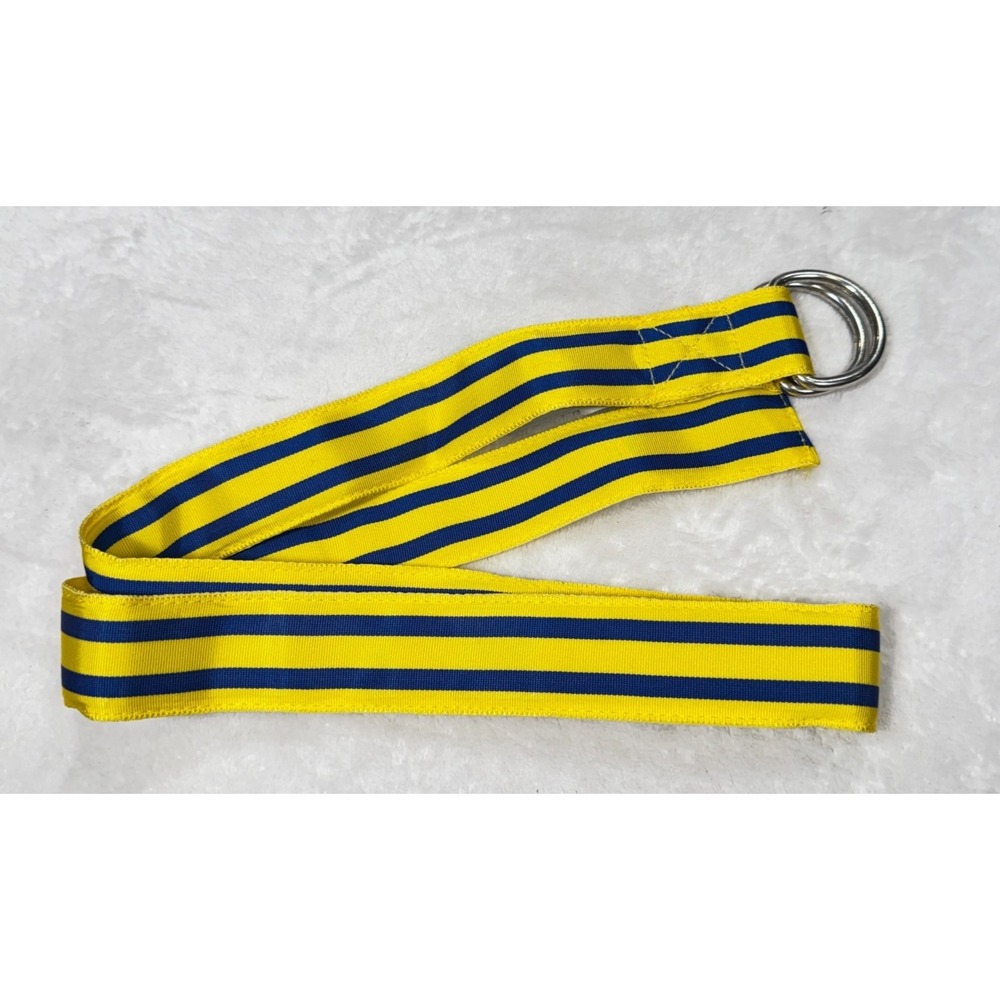 J.Crew Grosgrain D-Ring Belt S/M Yellow Striped Canvas Preppy Adjustable Buckle